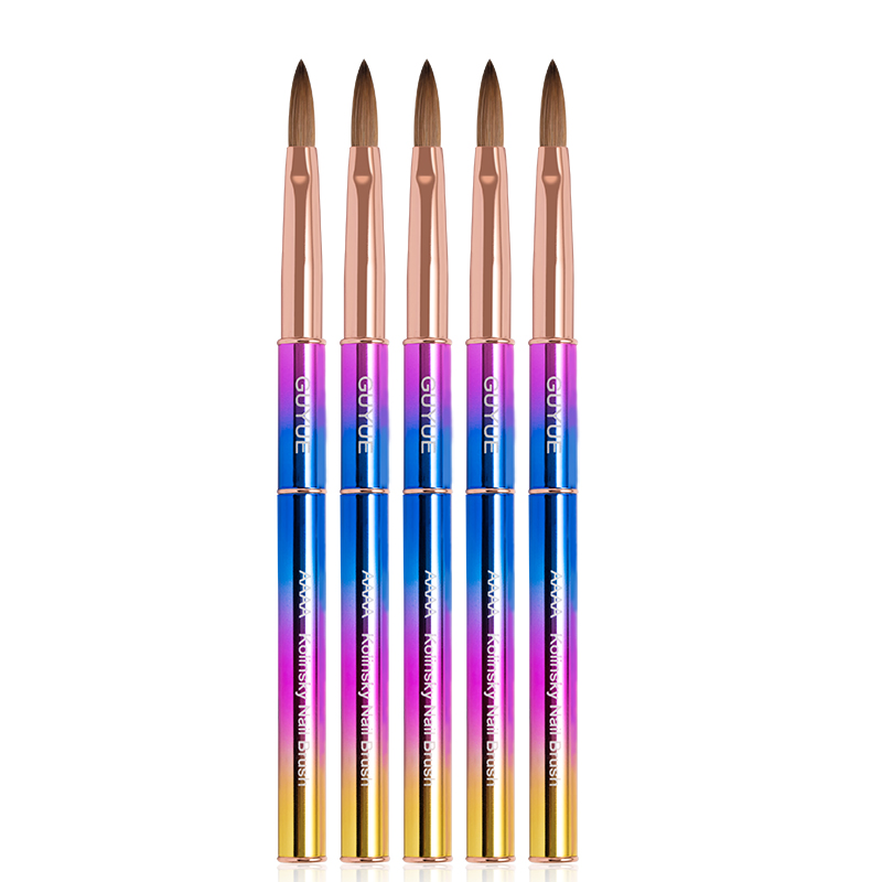 New Arrival Rainbow Color Metal Handle 100% Kolinsky Handle Nail Brush