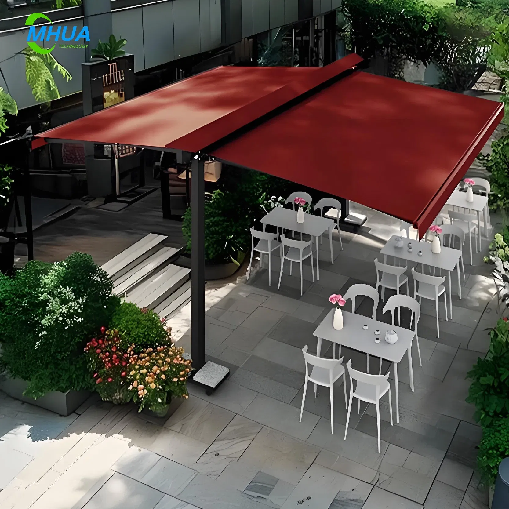 Luxury Double Open Retractable Awning with Free Stand for Terrace and Rain Canopy Application