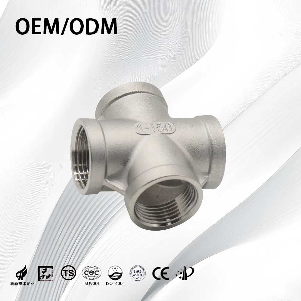 SS304/SS316L Industrial ASME B16.9 Thick-Walled Female Threaded Cross for Chemical Handling Pipe