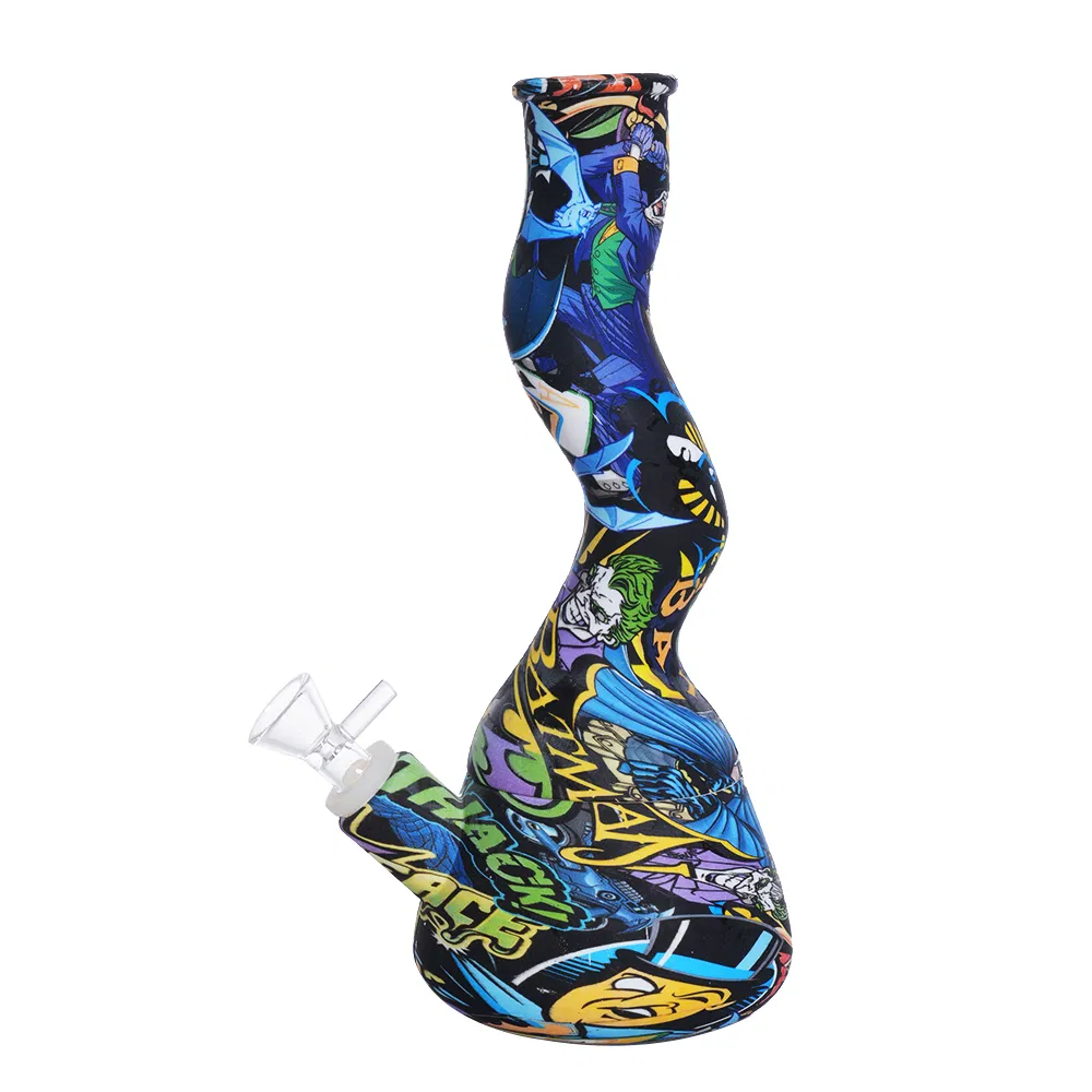 Flexible Unbreakable 10" Printed Curved Neck Silicone Water Pipe