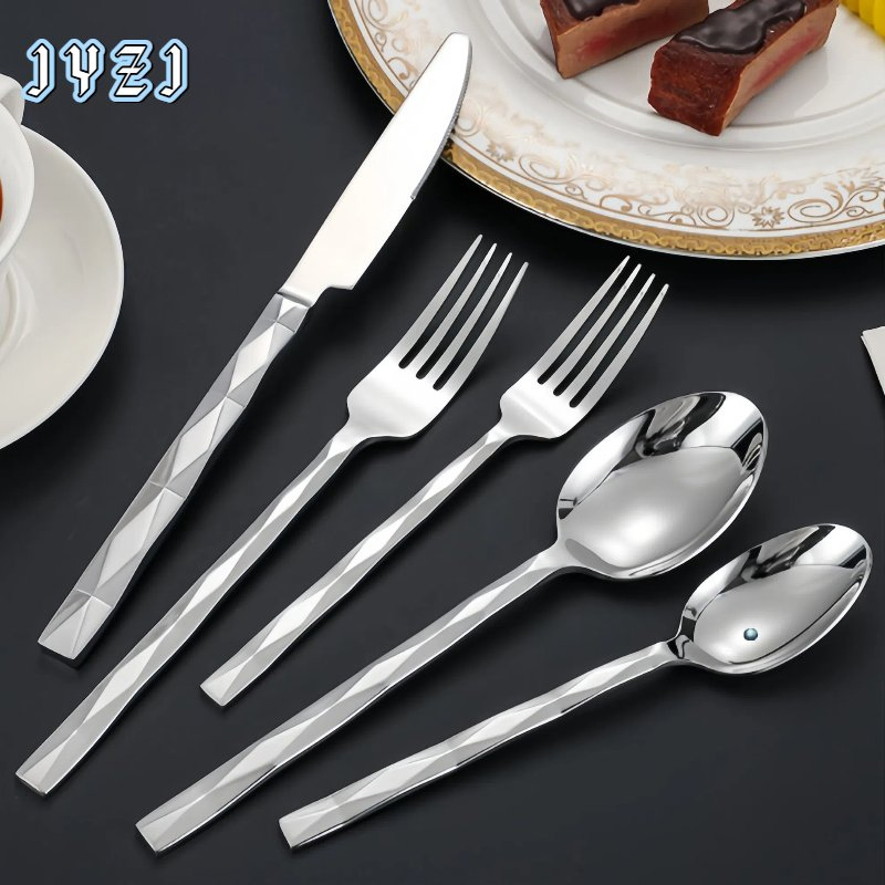 Premium 304 Stainless Steel Cutlery Set with Stylish Rhombus Handles