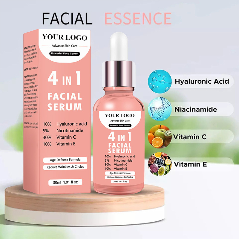 Facial Whitening Essence 4 in 1 Anti Aging Hyaluronic Acid Niacinamide Vitamin C E Repair Face Serum Skin Care