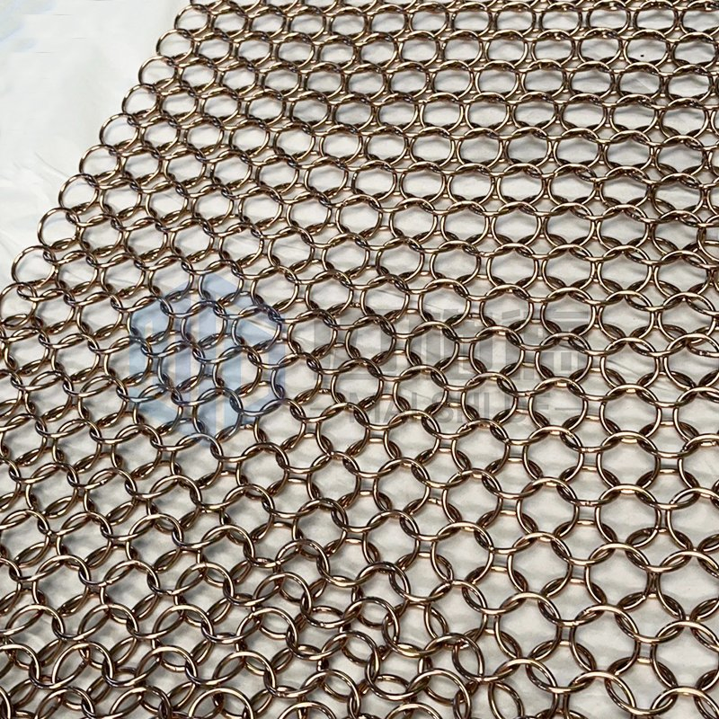 Stainless Steel Metal Architectural Cooper Gold Bronze Interior Design Welded Wholesale Chainmail Curtain Decorative Ring Metal Mesh Curtains