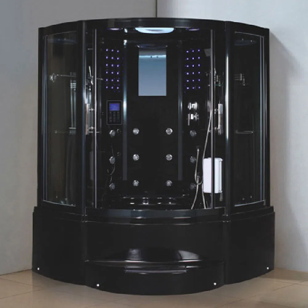 Bathrooms Black Acrylic Tempered Glass Whirlpool with Massage Corner Steam Shower Steam Cabin Bath