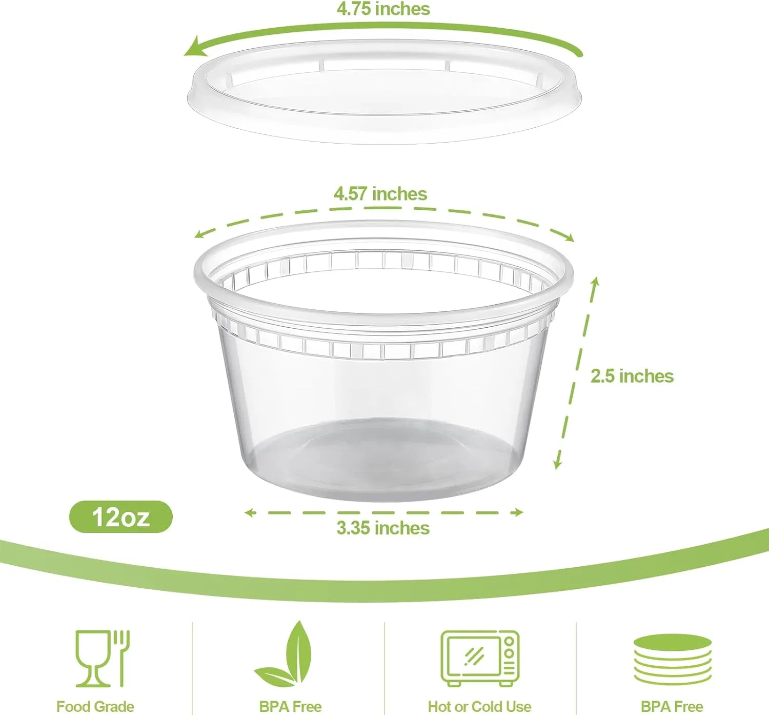 12 Oz Plastic Deli Food Containers with Lids, Airtight Food Storage Containers, Freezer/Dishwasher/Microwave Safe, Soup Containers for Takeout Meal Prep Storage