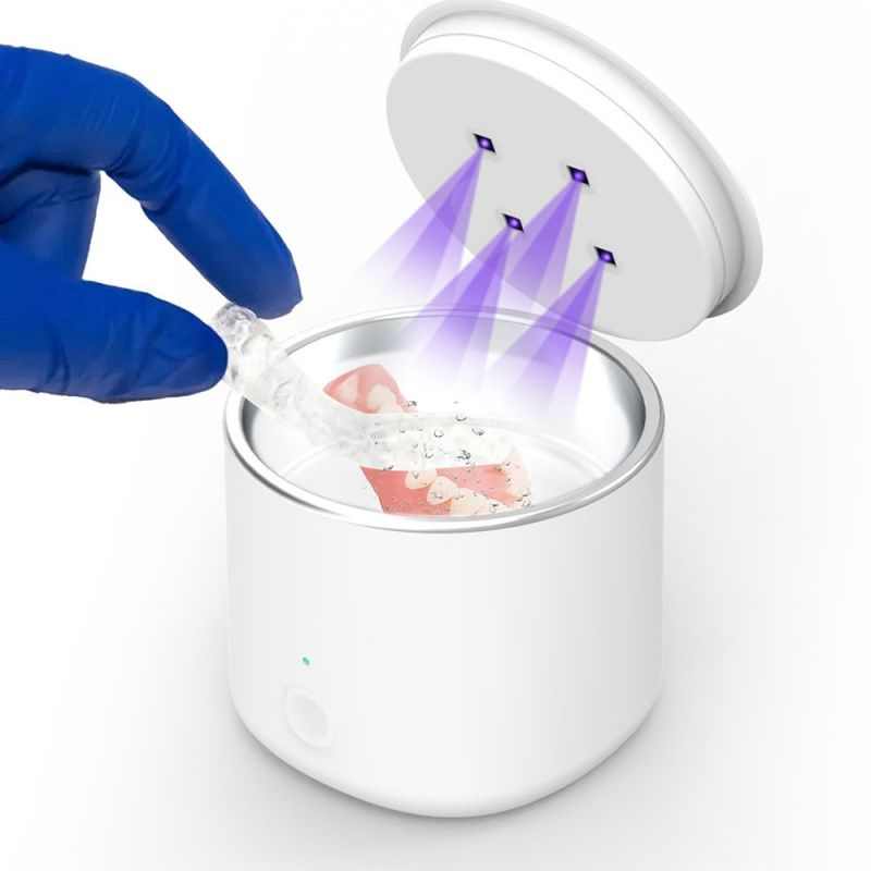 New Personal Household Mini Ultrasonic UV Cleaner for Dentures Retainer Aligners Portable Multi-Function Timing Cleaning Machine