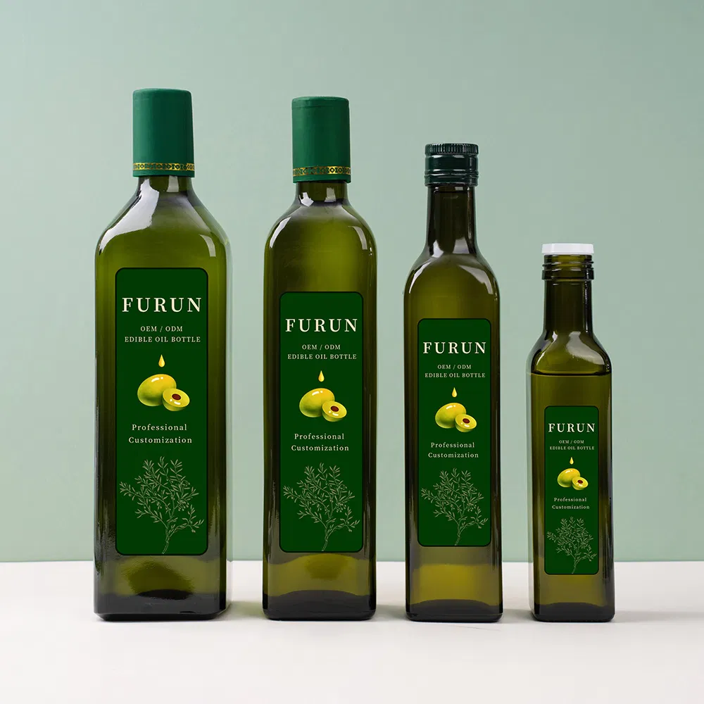 Wholesale Soy Sauce Vinegar Cooking Bottles 250ml 500ml 750ml 1000ml Green Empty Glass Olive Oil Bottles with Lids