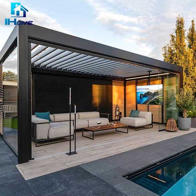 Factory Price Waterproof Louvers with LED Outdoor Blade Roof Motor Patio Cover Gazebo Smart Aluminum Pergola