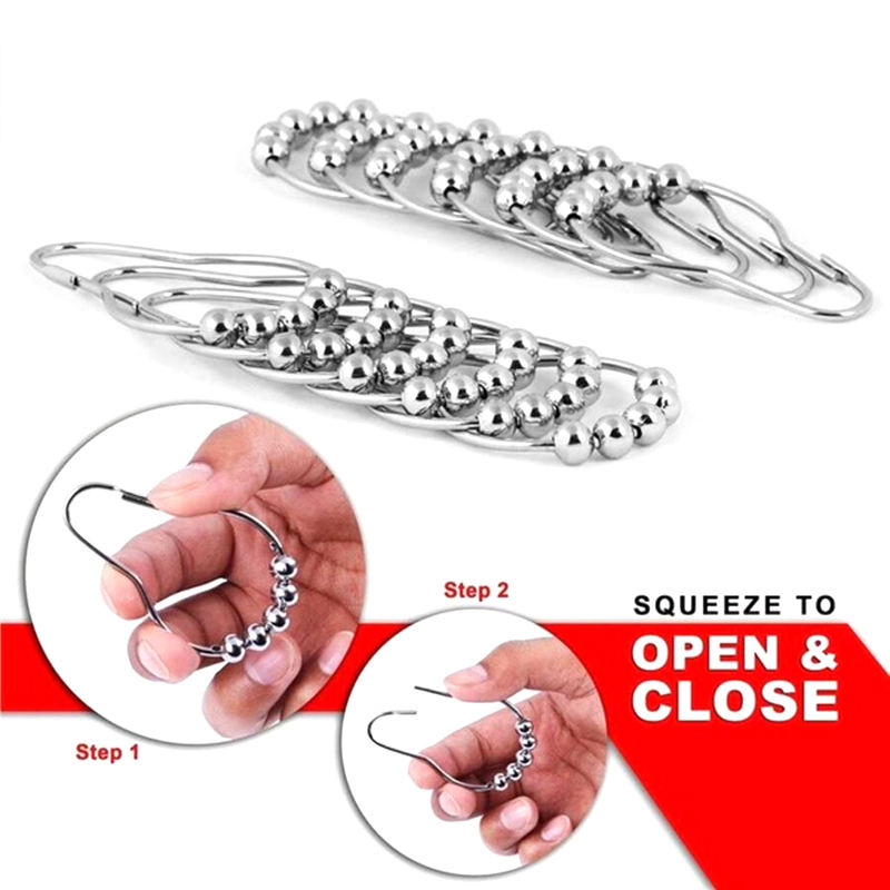 Stainless Steel Color Curtain Hooks Bath Rollerball Shower Hooks Glide Rings