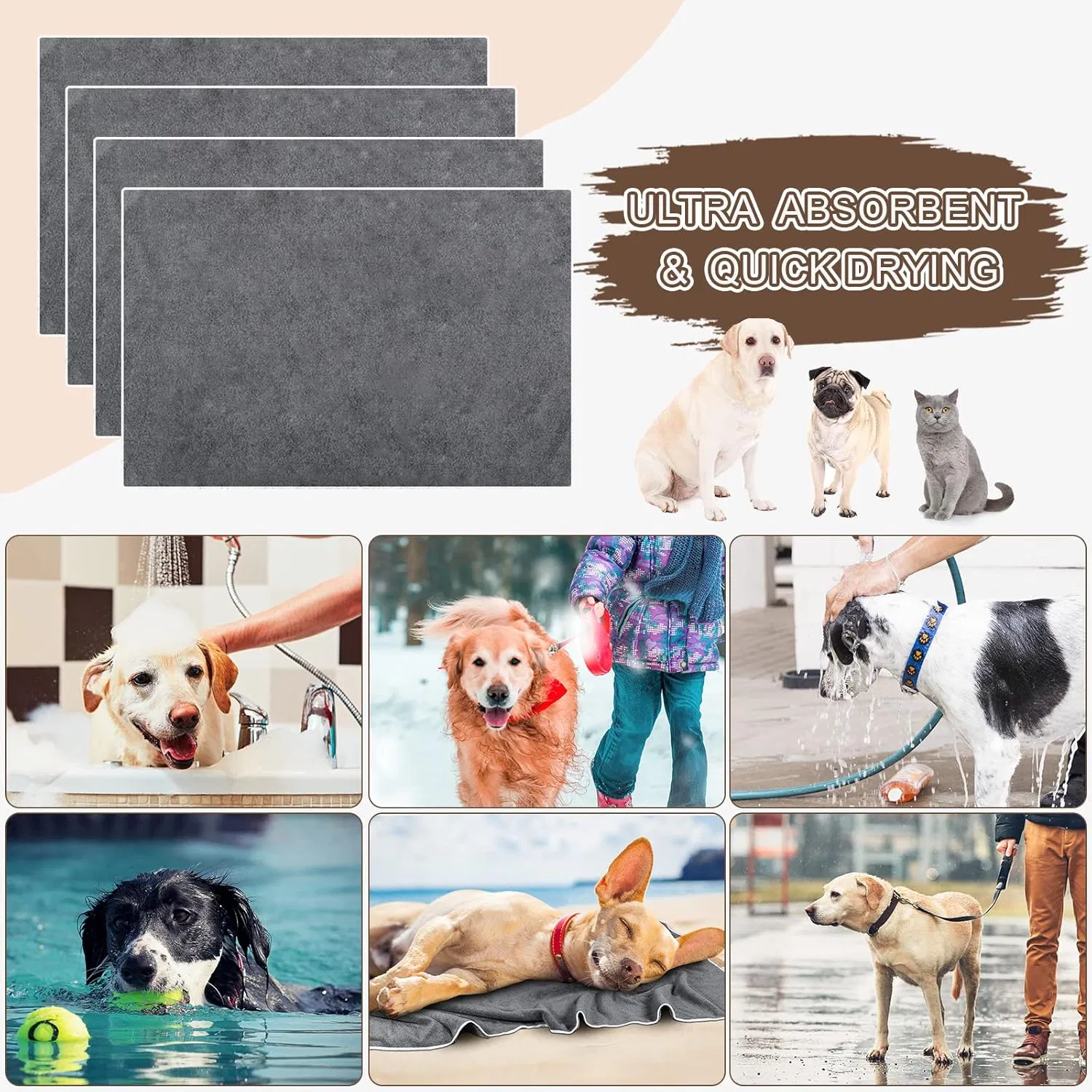 Custom 100% Microfiber Dog Towel Soft Washable Quick Dry Absorbent Printed Custom Pet Towel