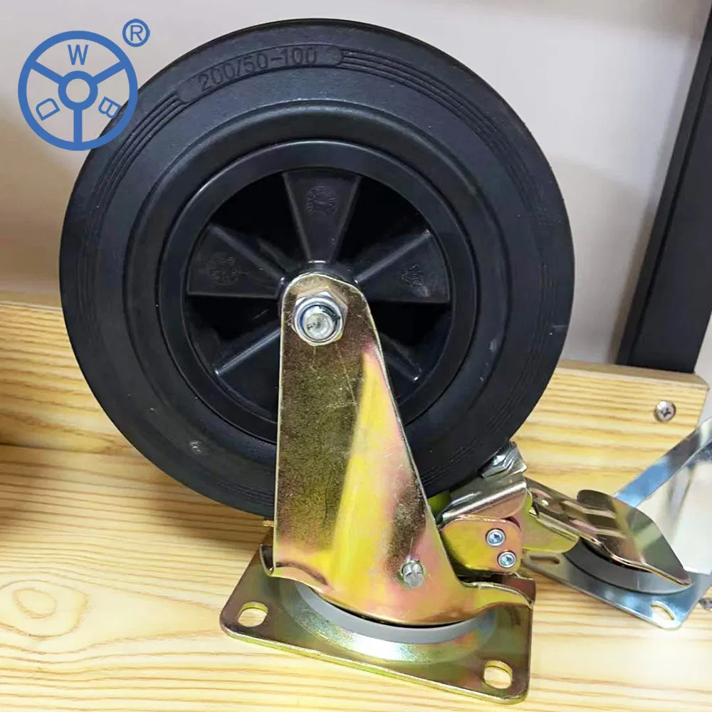 Wbd Zinc Plate 6inch 8 Inch Waste Bin Roataing Caster Rubber Wheel Swivel Dustbin Wheel 160mm 200mm with Lock