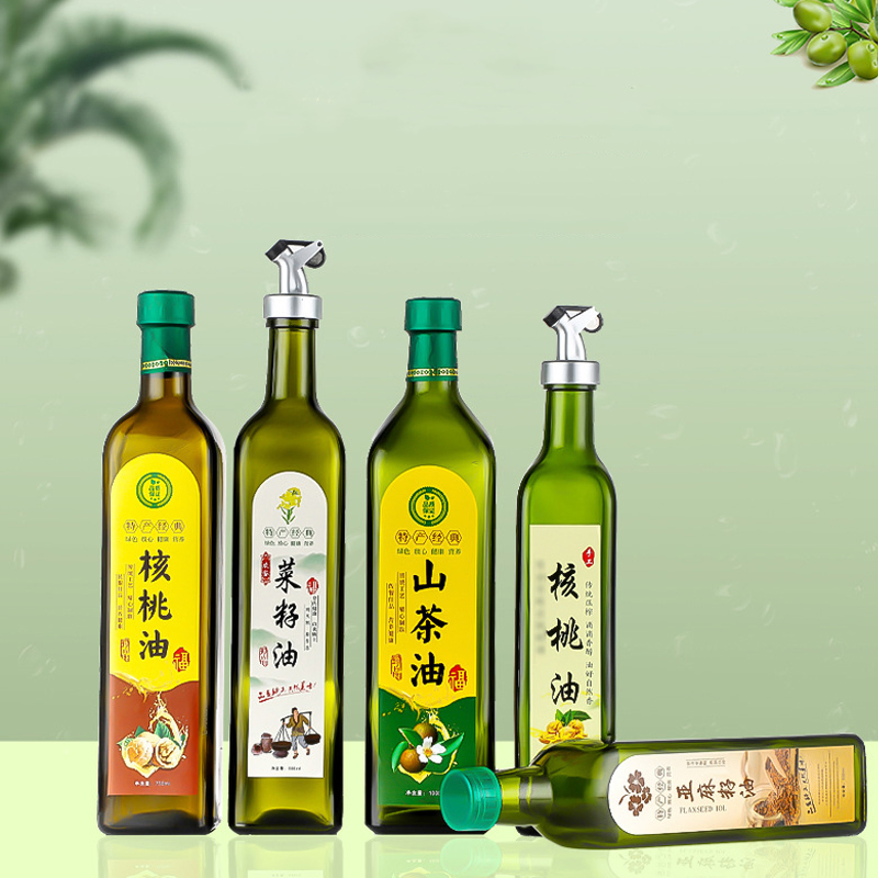 High Quality Olive Green Sqaure 250ml 500ml 750ml Kitchen Glass Olive Oil Bottles