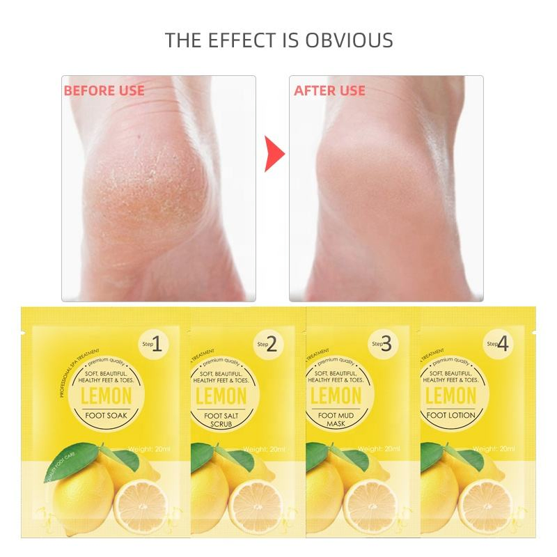 Aixin Cosmetics Foot Care 4 in 1 Lemon Crystal Foot Mask Cream Scrub Soak DIY Salt Foot SPA Foot Jelly Pedicure SPA Kit