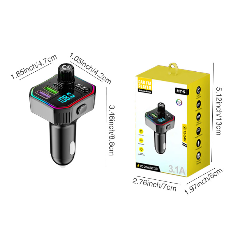 FM трансмиттер автомобильный Bluetooth 5.0 MP3 с подсветкой
