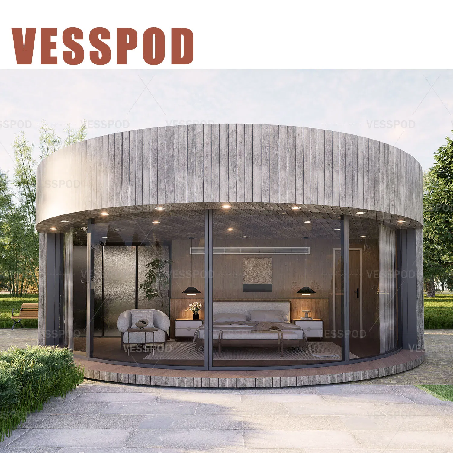 Vesspod Outdoor Custom Big Round House Quick Installation Circle House Prefab Homes Airbnb Villa Hotel Glamping Dome Wooden House Luxury Circle Frame