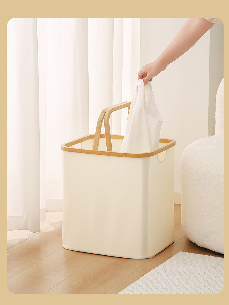 Hand-Held Storage Box Cross-Border Folding Storage Basket with Wooden Handle Dirty Clothes Basket