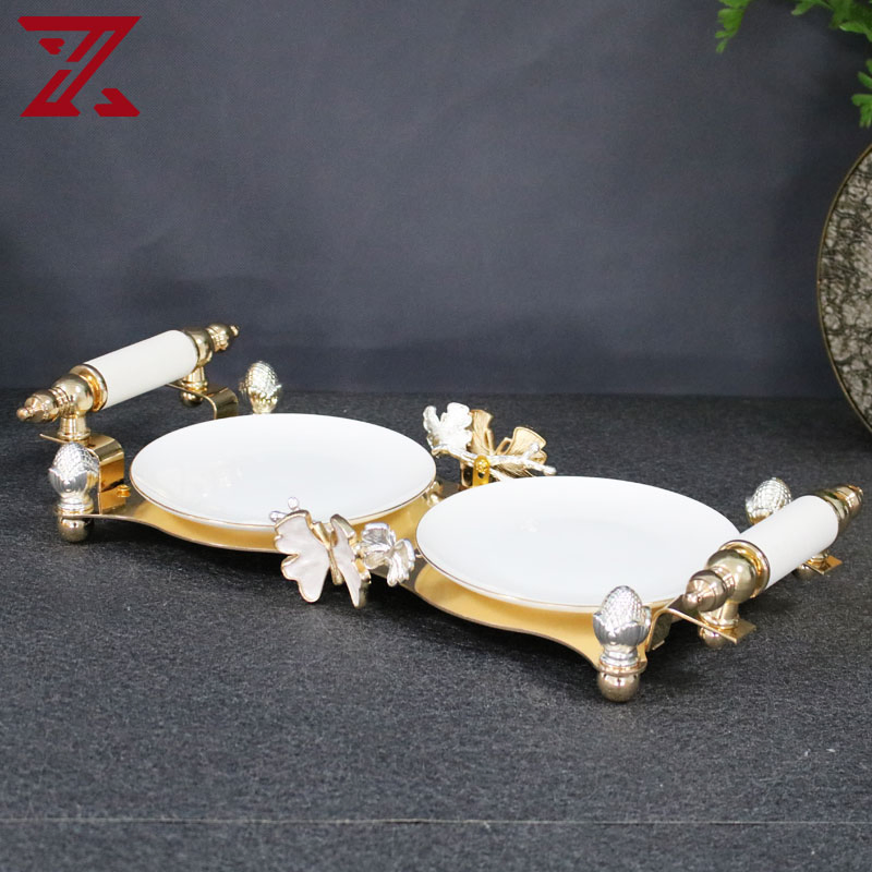 Factory Made Snack Dessert Nuts White Ceramic Divided Plate 2 Grids Service Dish Plate for Hotel Home Wedding