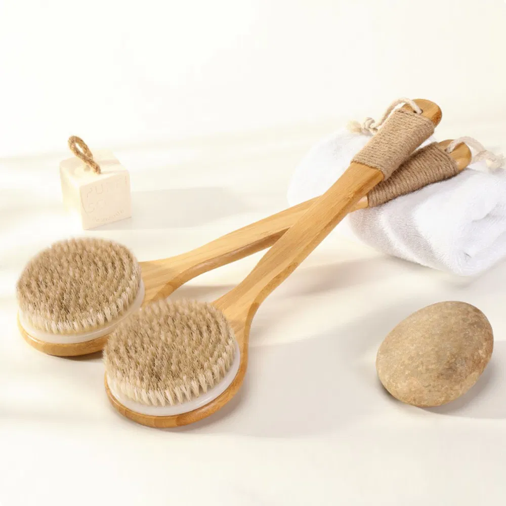 Boar Bristle Wood Long Handle Dry Wet Shower Brushes Wooden Soft Comfortable Bath Body Back Brush