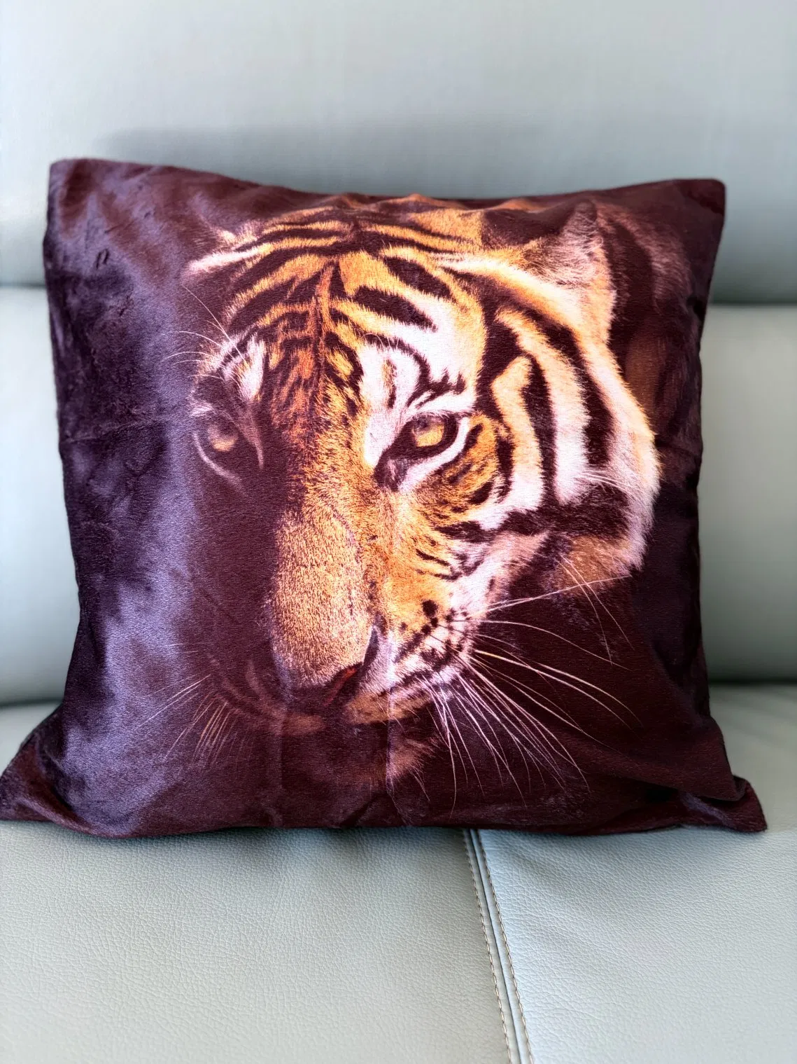 Brown Tiger Print Polyester Velvet Square Throw Pillow with Polyester Padding for Garden Outside or Home Decoration