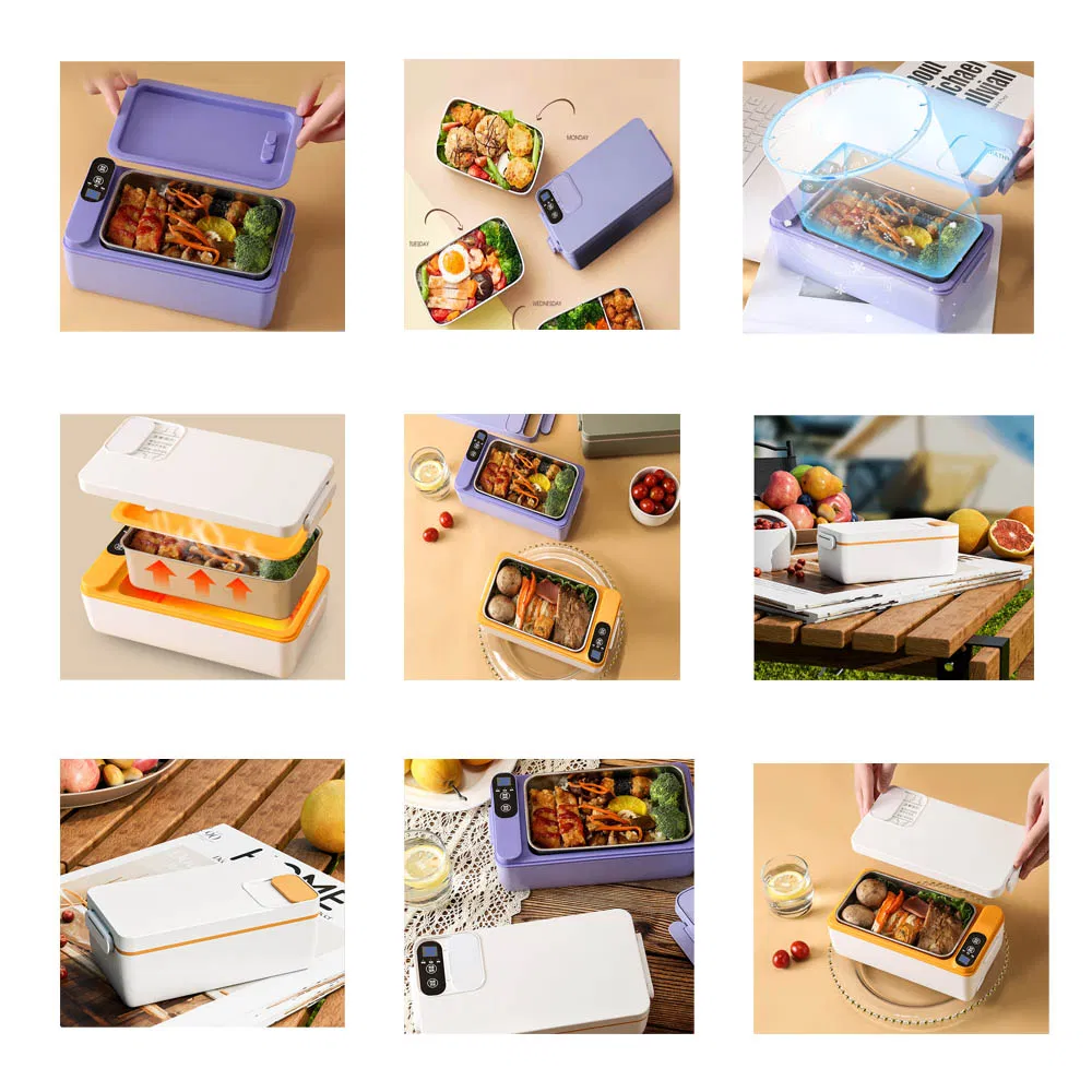 Electric Double Sealed Leak Proof & Food Grade Stainless Steel Heat Lunch Box 12/24/110/220V Portable Food Warmer with The Thermal Carry Bag for Car, Truck, O