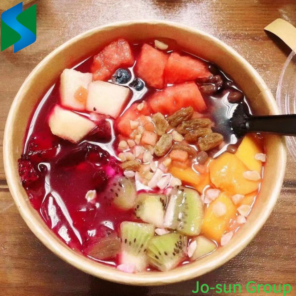 Jo-Sun Wholesale Disposable Round Paper Cup Heatable Kraft Waterproof Custom Print Logo Paper Salad Bowl with PE Lid