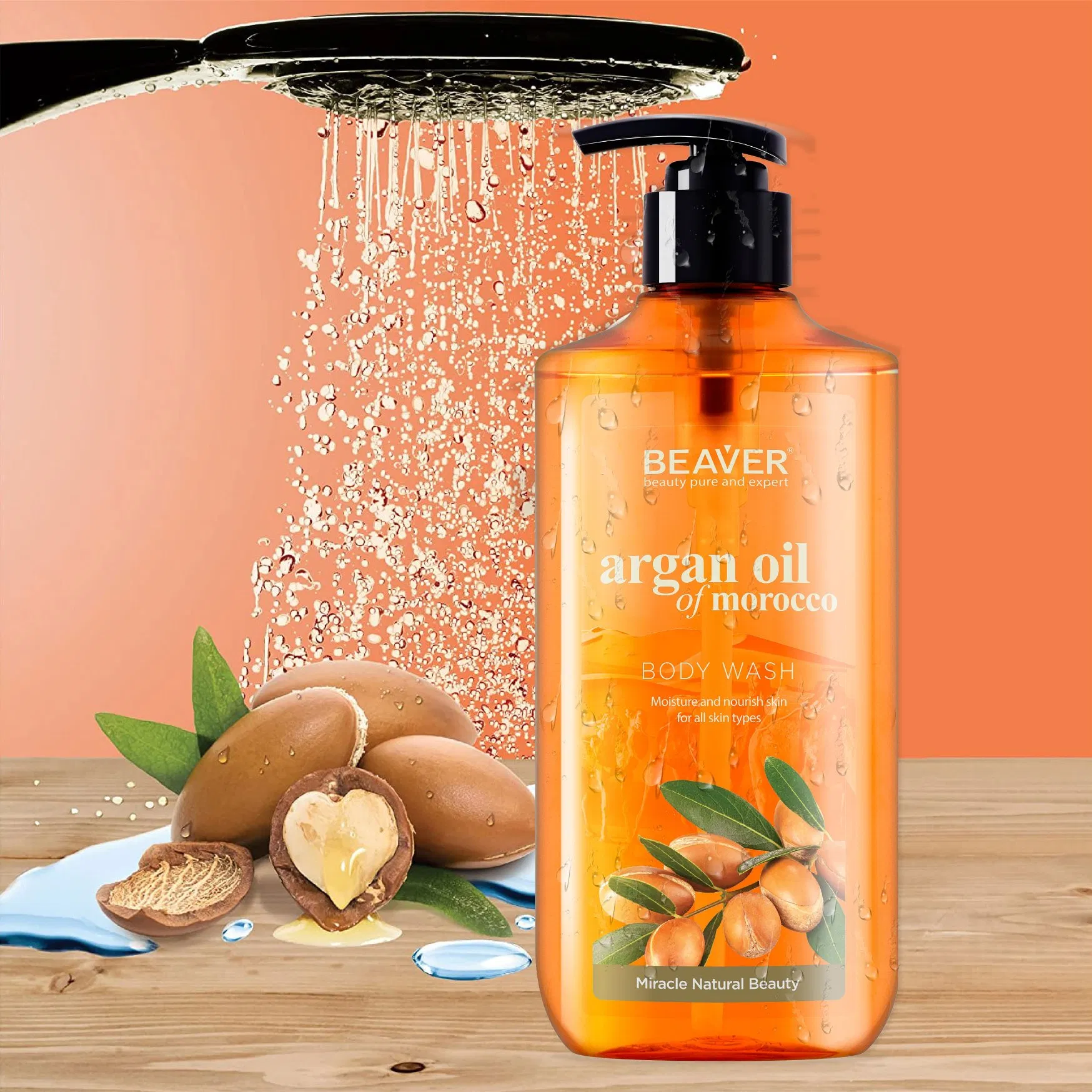 Beaver Argan Oil from Moroccan Shower Gel Labels Bath Body Care Products