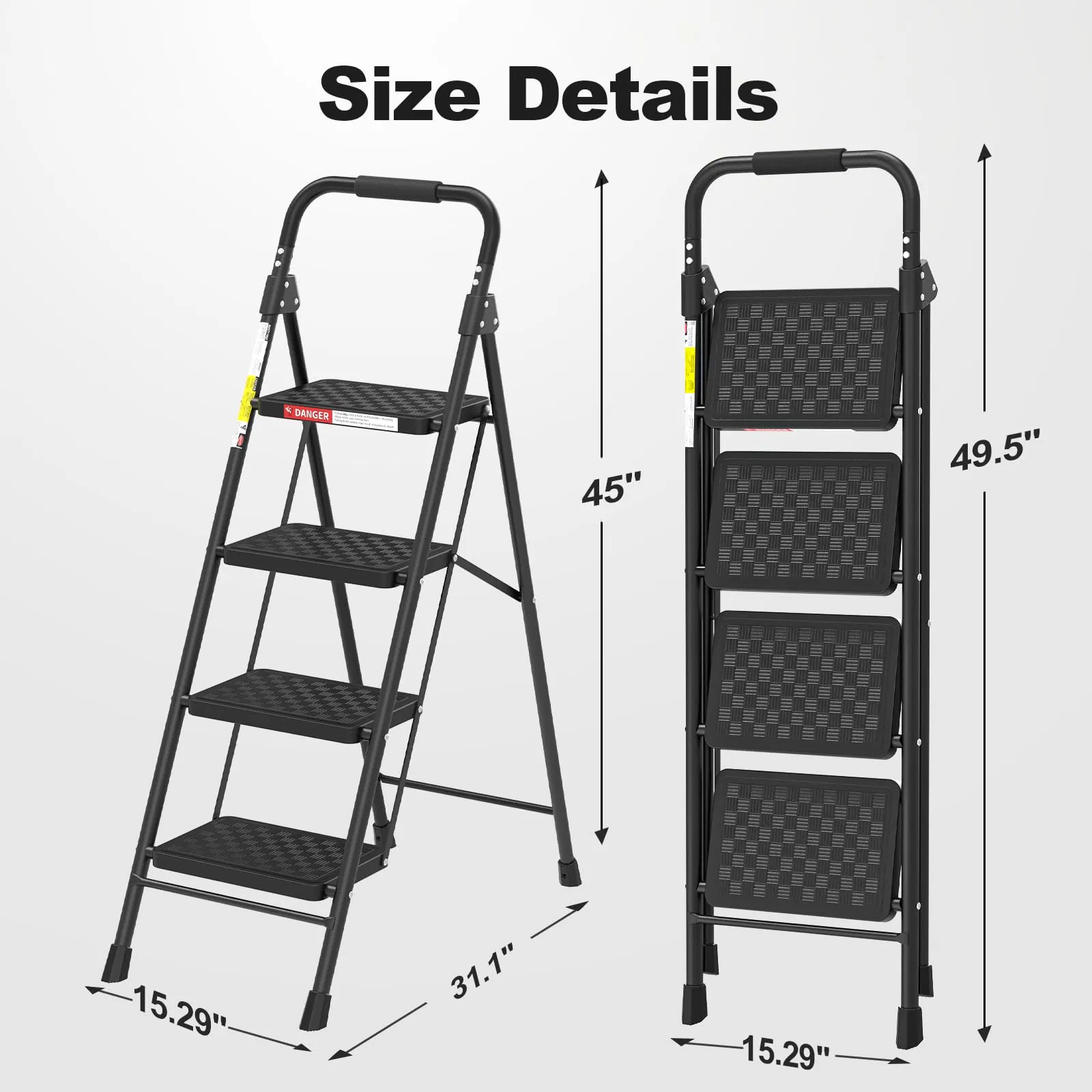 Cushioned Handle Anti-Slip Pedal Stool Foldable 4 Step Ladder