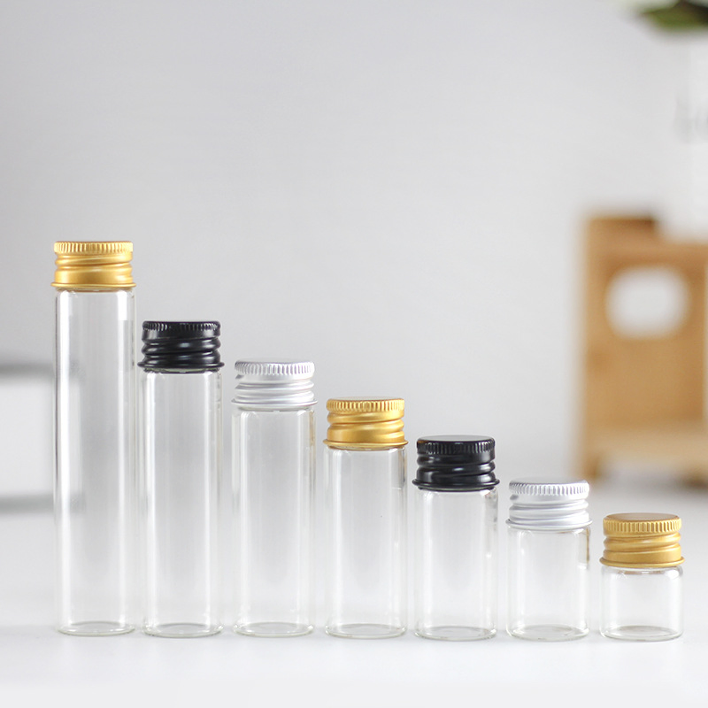 Round Flat Sample Bottle Borosilicate Glass Test Tube with Aluminum Cap