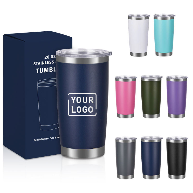 Custom Logo 304 Stainless Steel 20oz Tumbler Drinkware Vacuum Insulated Coffee Mug Powder Coated Travel with Lid Thermal Cup for Outdoor