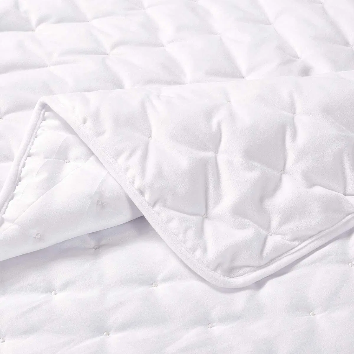 100% Velvet Quilt White Coverlet 2PC Set Oversized Luxury Quilt Twin