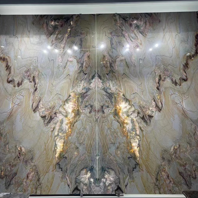 Natural Brown/Green/White Bookmatch Marble Background Wall Big Slabs