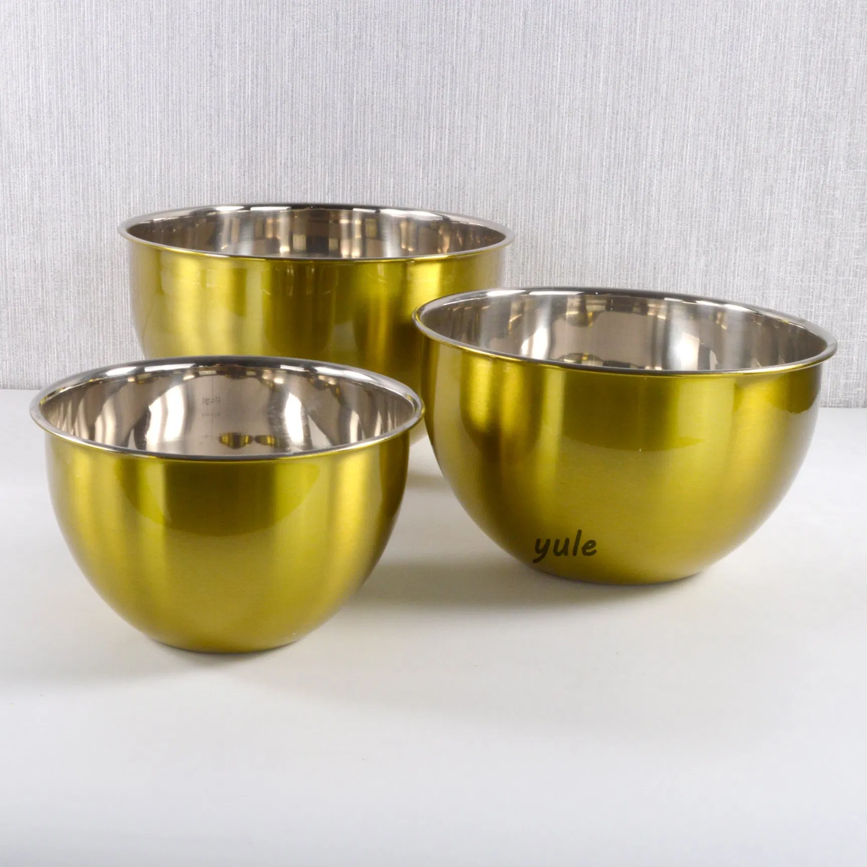 Wholesales Factory Korean Style Gold Painting Measurement Water Lines Non-Slip Bottom Stainless Steel Mixing Bowl with Lid