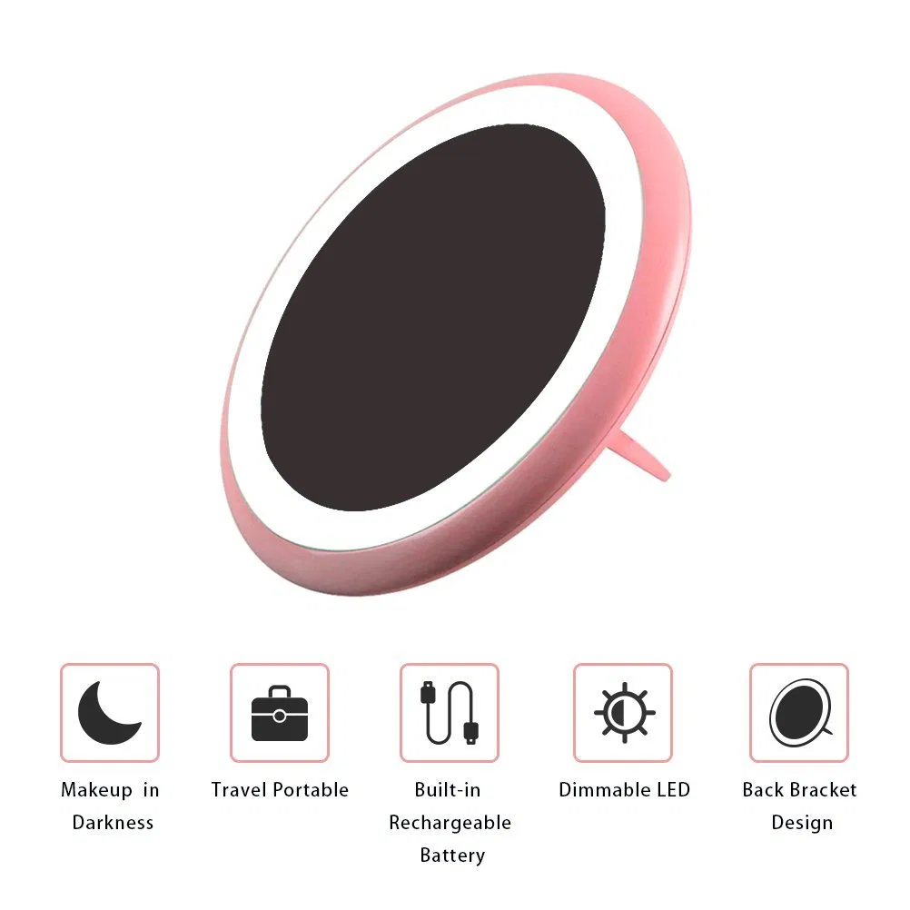 Travel Makeup Mirror Compact Mirror Sets with Lights Dimmable LED Esg10554