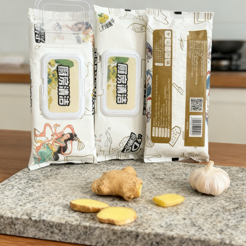 Factory Supplier 60cts Ultra-Soft Household Cleaning Wet Tissues Fast BBQ Oil and Dust Cleanup Kitchen Wet Wipes