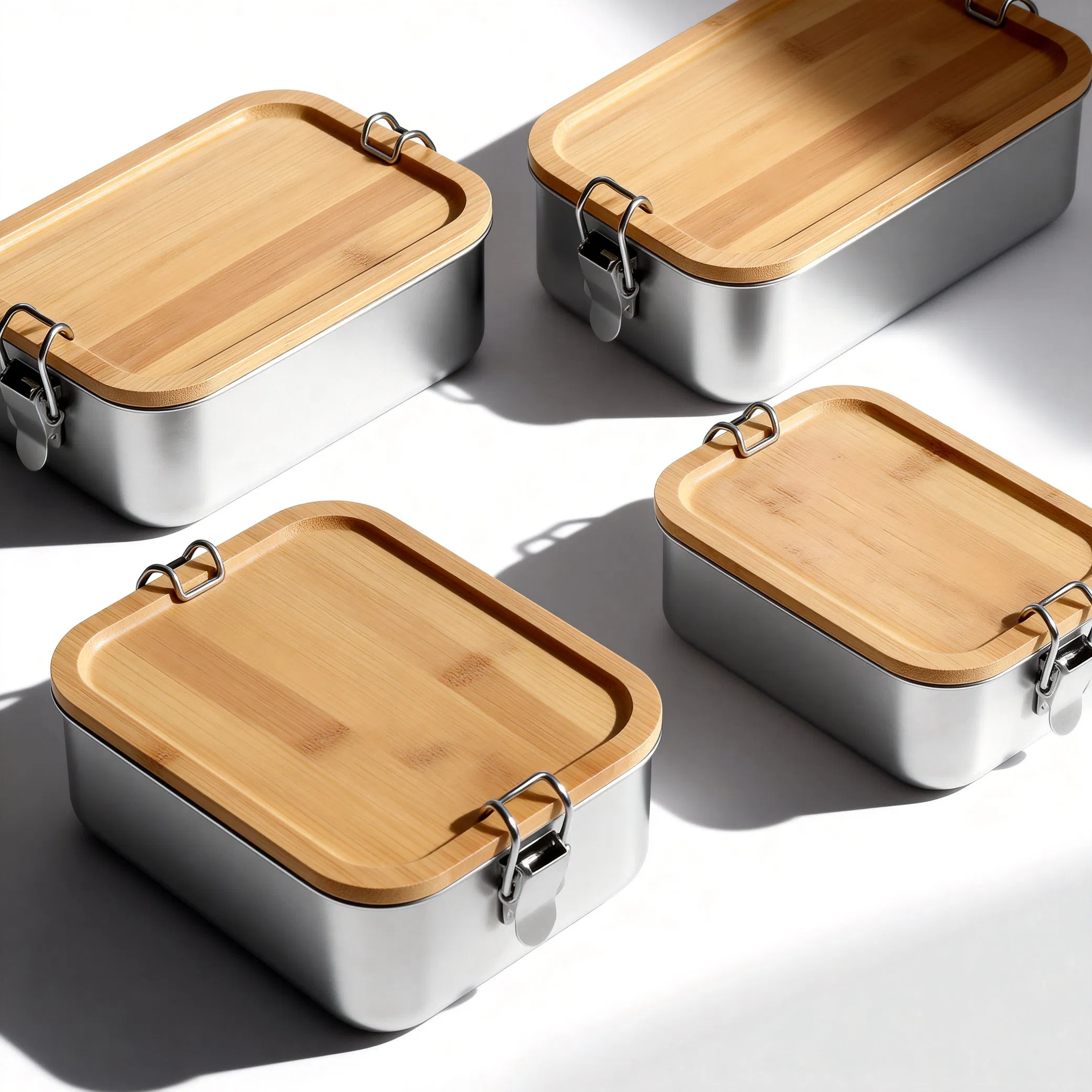 Sustainable Stainless Steel Tableware Food Container Eco Friendly Food Packing Storage Lunch Box with Bamboo Cover for Daily Storage