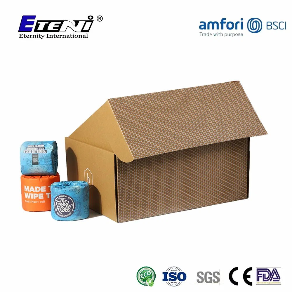Bamboo Pulp with Pattern Customized Logo 24/48rolls Per Carton Plastic Free Paper
