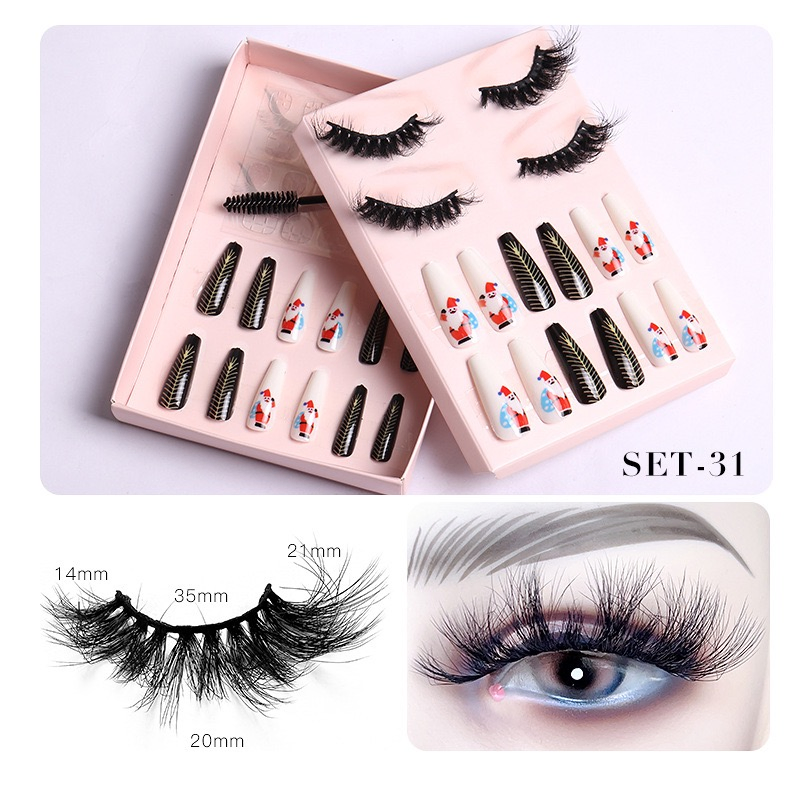 Christmas Nail & Eyelash Set False Eyelashes Decorative Eyelashes Source Mink Eyelashes Nail Set