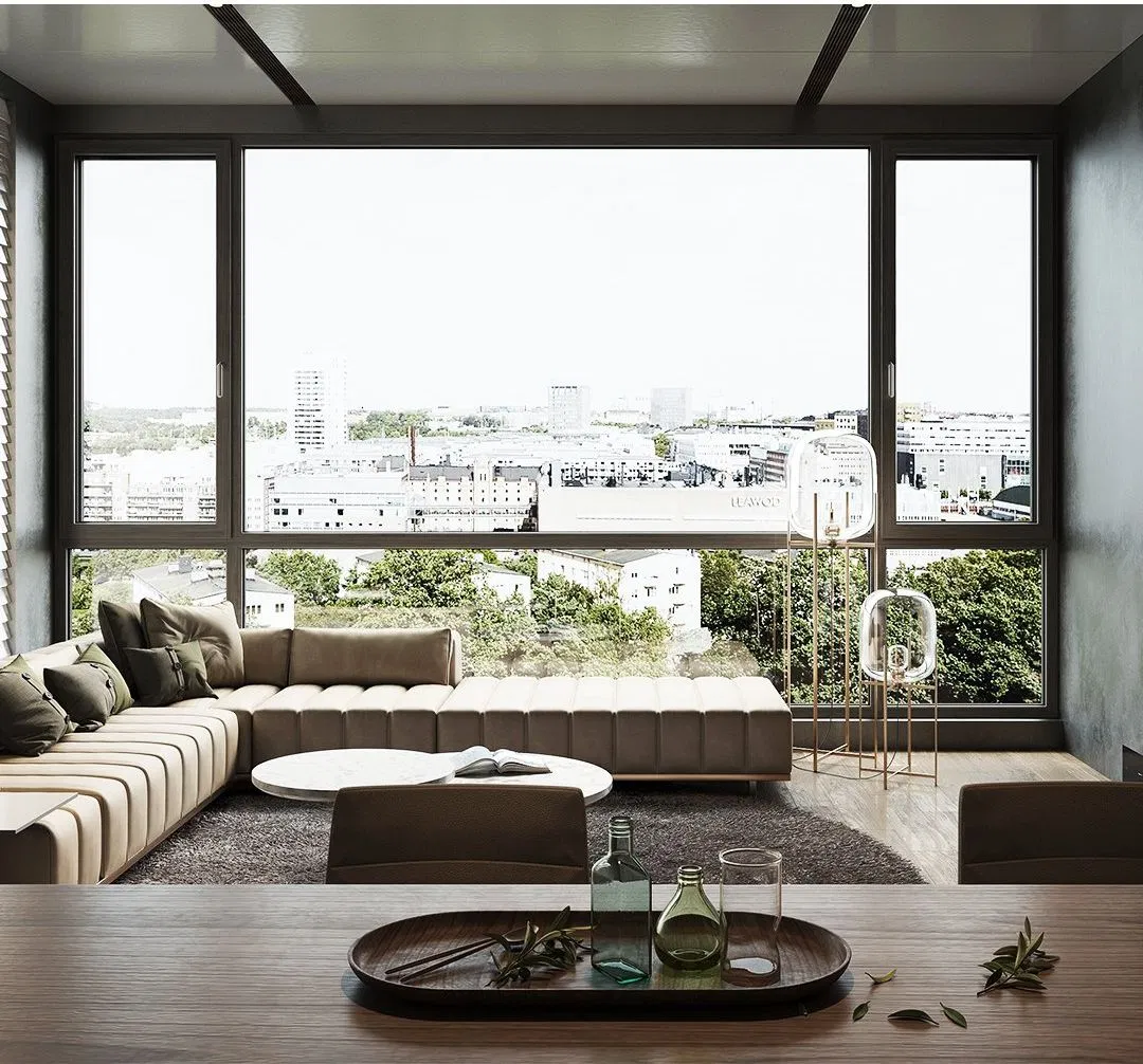 Energy Efficient Double Glazed Wood Clad Aluminum Windows for Villas
