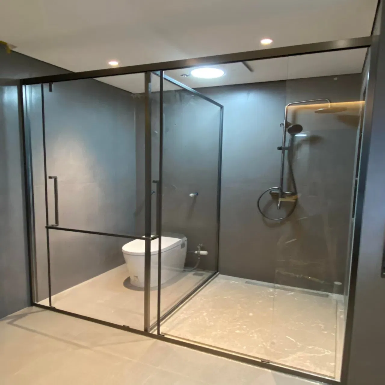 17. High Clarity Aluminum Shower Tempered Sliding Glass Door Partition Wall Aluminum Frame Family Use Wet-Dry Separation