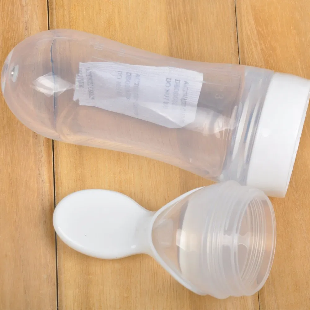 Silicone Baby Squeeze Feeding Bottle 3 Floz Portable Baby Feeder with Spoon and Cap