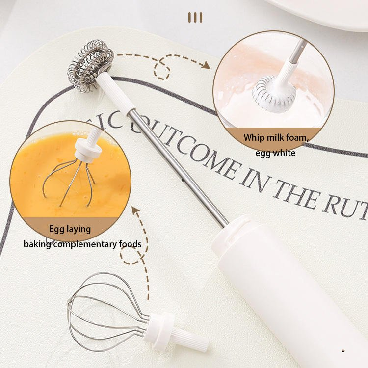 Fast Delivery Rechargeable Electric Milk Foam Frother Stainless Steel Handheld Dual Whisker