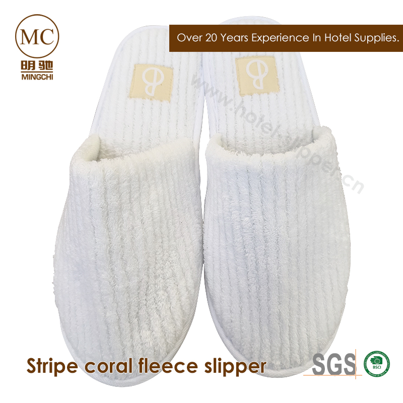 Luxurious Coral Fleece Hotel Slippers with Trendy Stripes