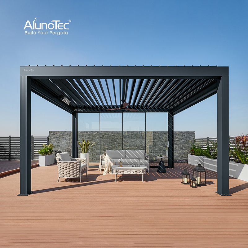 Prefabricated Building Aluminum Outdoor Patio Cover Awning Remote Control Garden Gazebo Louvre Pergola