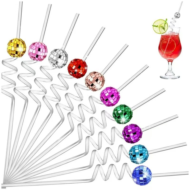 Plastic Straw Disco Mirror Ball Shape Spiral Straw Party Product Decoration Can Be Customized