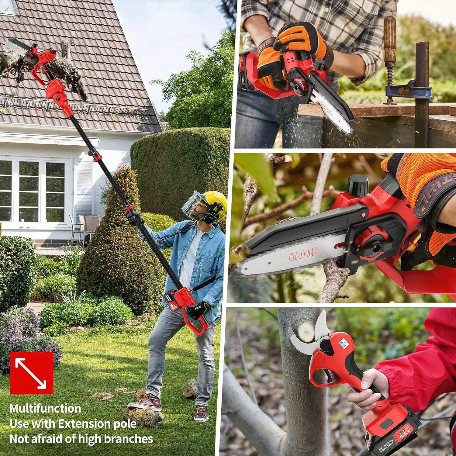 2.0m/2.3m/2.6m Telescopic Extension Pole for Cordless Chainsaw and Pruning Shears