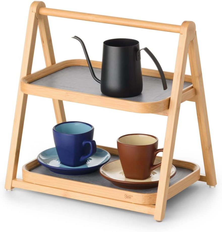 Bamboo Creative Double-Layer Pastry, Water Cup, Snack Display Rack, Storage Rack