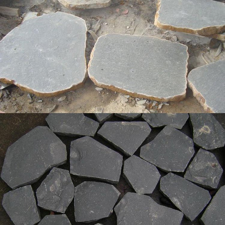 Flamed/Bush-Hammered Black Basalt Flagstone Pavers for Outdoor Garden Pavers