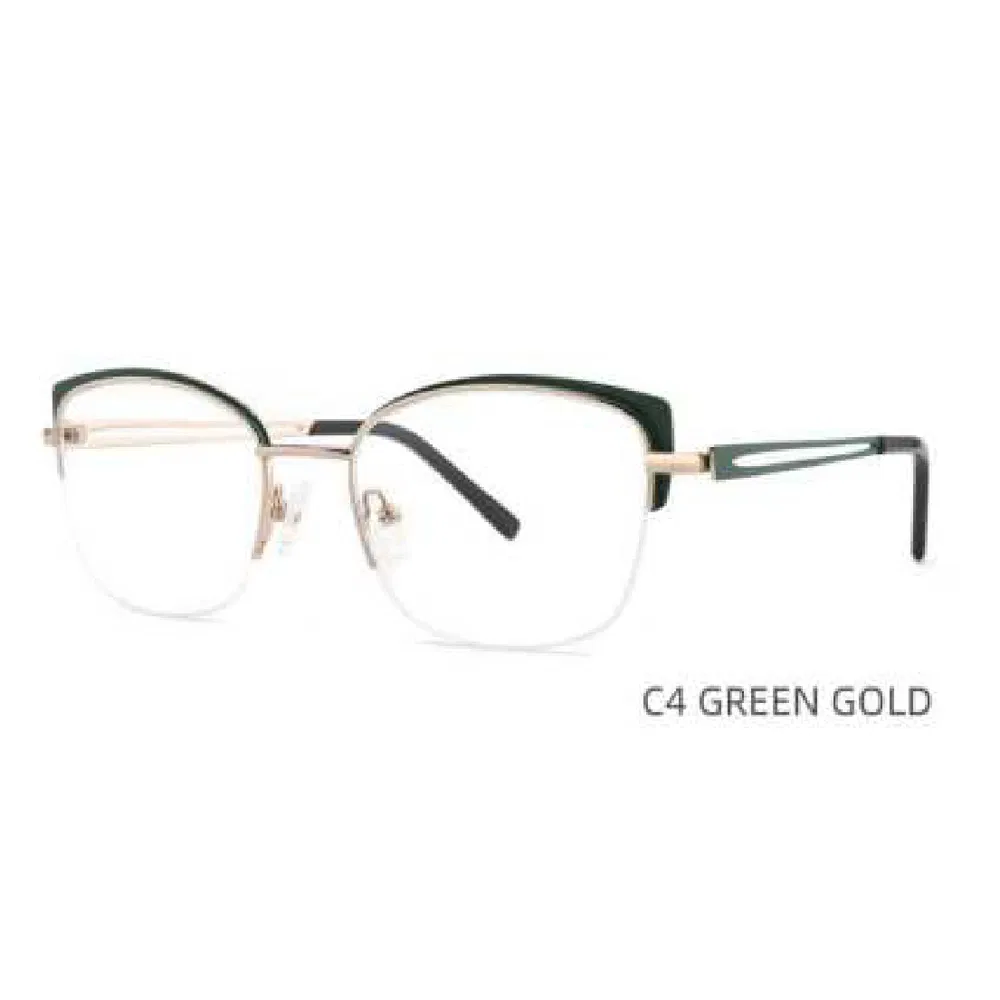 Vm-4531 Cat-Eye Sunglasses with Green-Gold Frame, Semi-Rimless Design