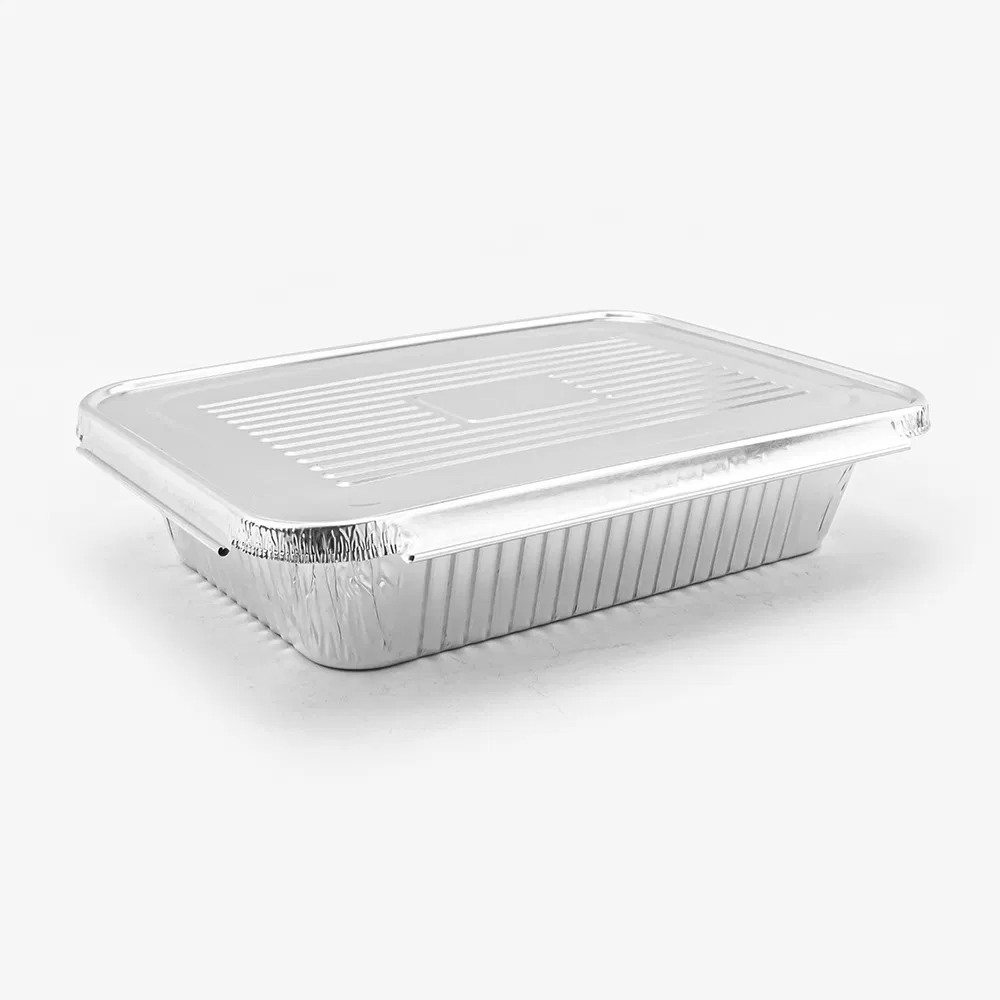 Factory Custom Smooth Edge Disposable Rectangular Aluminum Foil Food Fast Food Container with Lid
