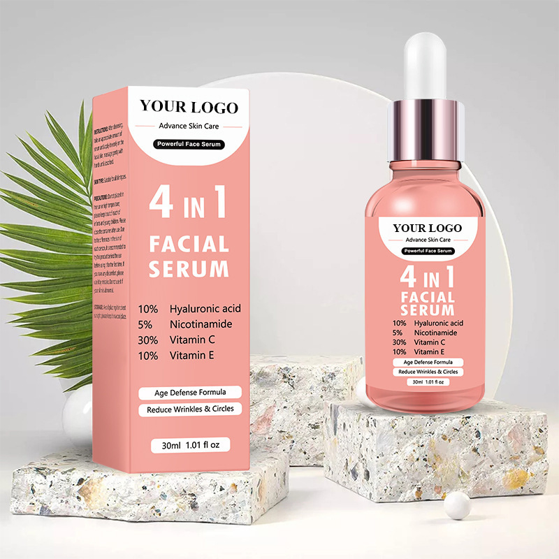 Facial Whitening Essence 4 in 1 Anti Aging Hyaluronic Acid Niacinamide Vitamin C E Repair Face Serum Skin Care